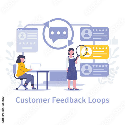 Customer Interaction in marketing concept. Flat vector illustration