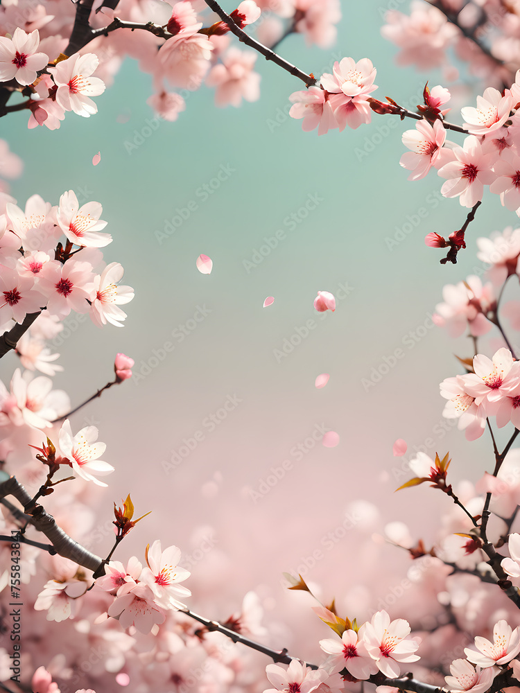 Spring themed background, cherry tree branches, empty space, soft and pastel colors. Notice, message, template, notification, invitation concept. Spring themed background, cherry tree branches, empty space, soft and pastel colors. Notice, message, template, notification, invitation concept.