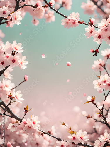 Spring themed background, cherry tree branches, empty space, soft and pastel colors. Notice, message, notification, invitation concept. 
