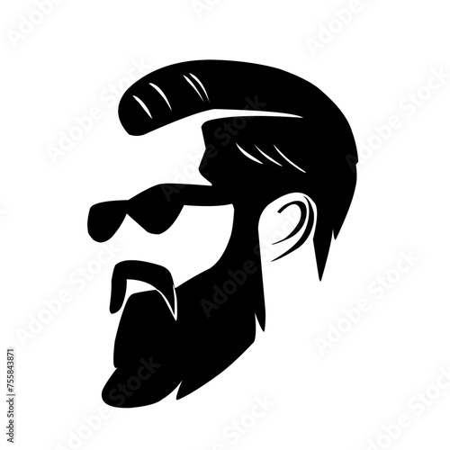 cut of Man with beard, hipster face. Fashion silhouette, emblem, icon, label. Vector illustration.