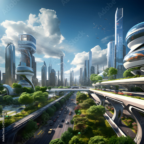Futuristic Eco-friendly City: A CG Illustration of Sustainability and Technological Advancement
