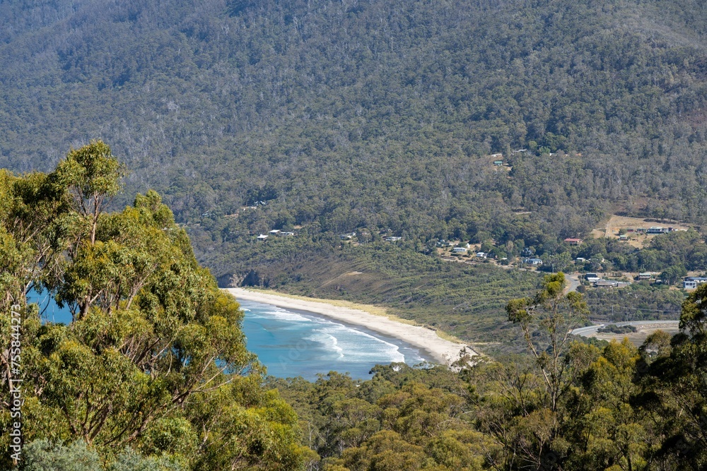 australian coastline, in tasmania, rock shelf by the sea in australia
