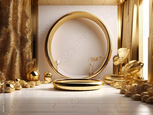 A gold minimal art space with an empty room for a background.