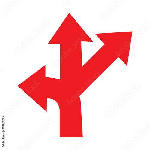 Free Download Three-way directional arrow in flat style. Vector illustration. Road direction icon isolated. Vector icon of branching three arrows.eps10 - GFXLoad