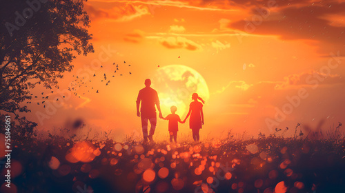 Global Day of Parents concept Family at sunrise background. generative ai