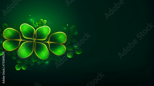 St. Patrick's Day neon glowing four leaf clover banner
