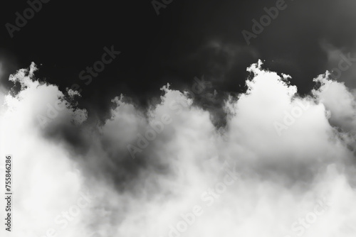 Billowing white clouds with intricate details against a dark, stormy sky, creating a dramatic and moody atmosphere.