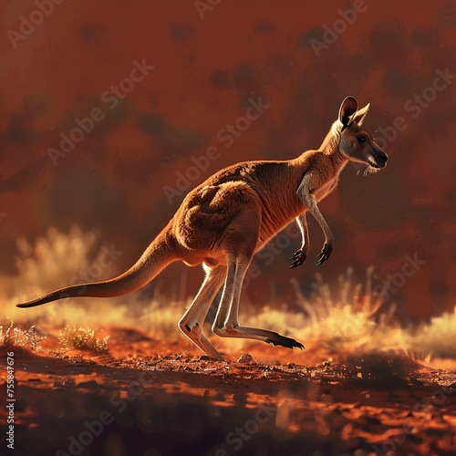 kangaroo in field is running