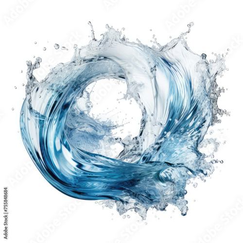 Blue and White Water Wave on White Background