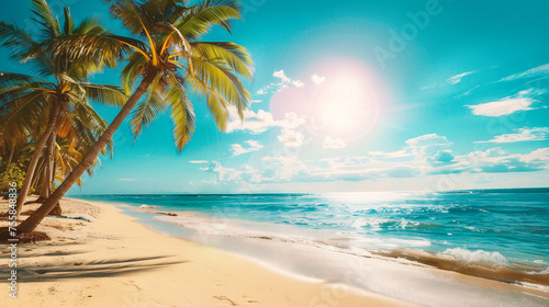 Beautiful tropical beach and sea with coconut palm tree © Jioo7