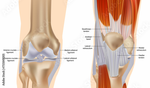 Photography Knee anatomy including ligaments, cartilage and meniscus