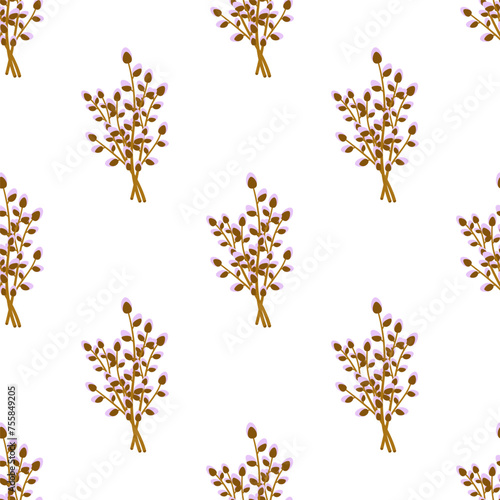 pussy willow branches seamless pattern