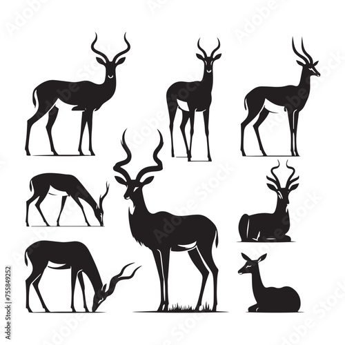 Graceful Gazelle vector art: Vector Antelope Silhouette, minimalist black Antelope Illustration.