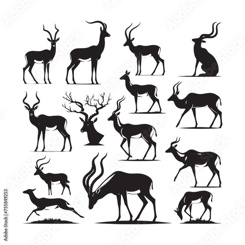 Graceful Gazelle vector art: Vector Antelope Silhouette, minimalist black Antelope Illustration.