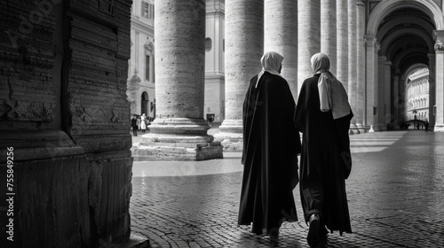 Nuns: Women in Religious Clothes Walking in Beautiful City Centre of Capital