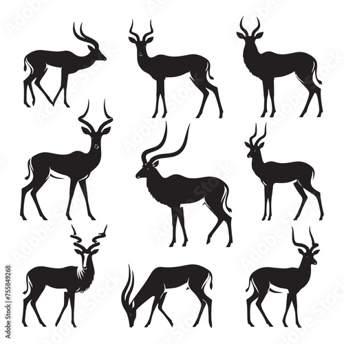 Graceful Gazelle vector art: Vector Antelope Silhouette, minimalist black Antelope Illustration.