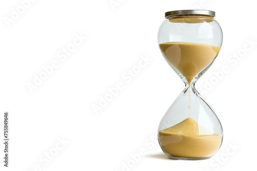 Passing Time Concept Image. Hourglass Measuring Time with Sand Running Through Bulbs in Countdown to Deadline. Isolated on White with Copy Space