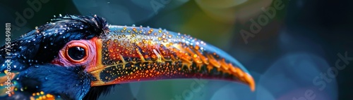 photography of a colorful Dew on Spider - Droplets of morning dew covering a spider's body, made out jewels. © HappyTime 17