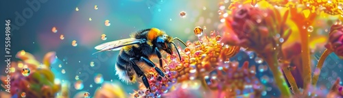 photography of a colorful Bumblebee Landing - Capture the action of a bumblebee landing on a flower made out jewels © HappyTime 17