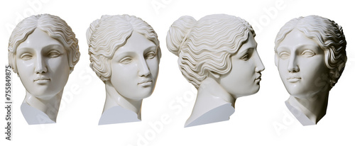 Marble statue of Greek goddess. Stylized Venus head sculpture. 3d rendering antique woman face photo