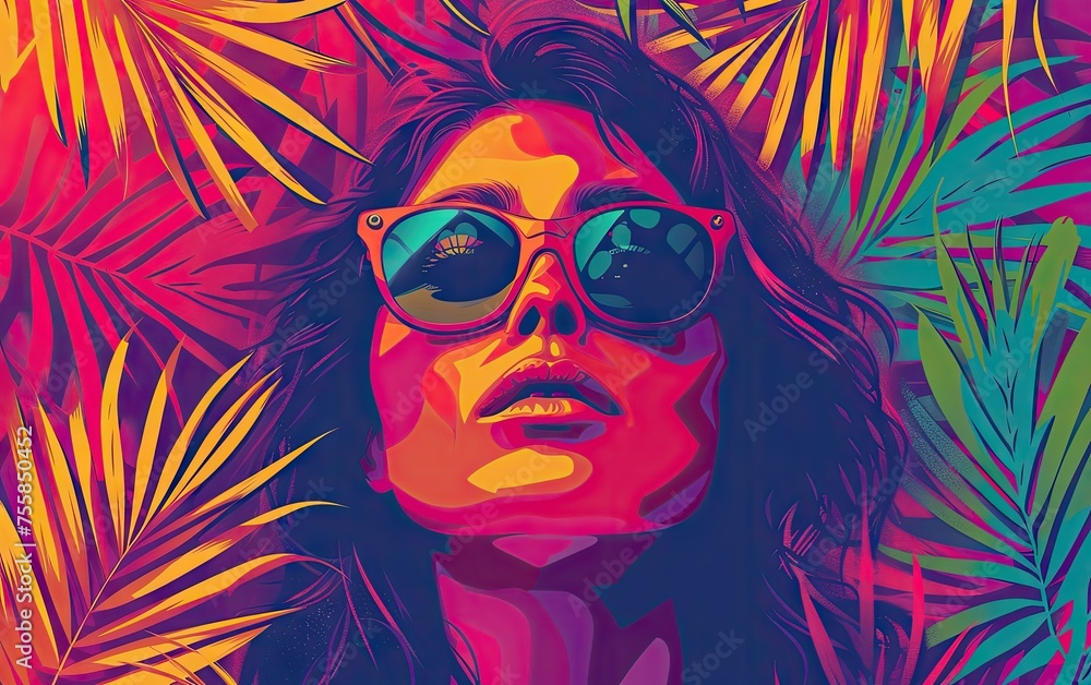 A Beautiful Women in a Sunglass with Tropical Plants A Beautiful Women in a Sunglass with Tropical Plants