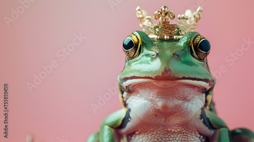 Green frog with the golden crown  generative ai