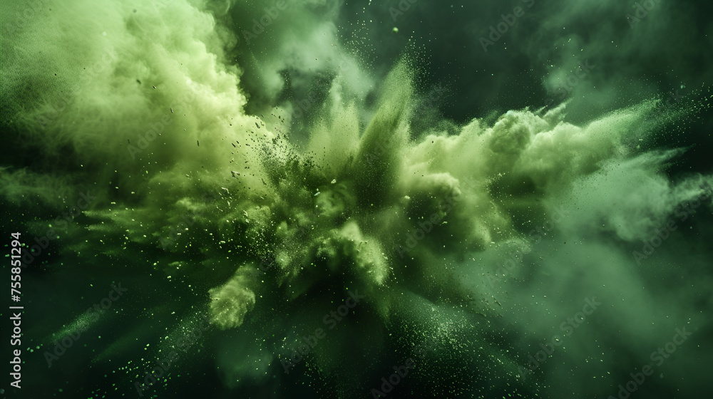 Green powder explosion on black background, generative ai - obrazy, fototapety, plakaty 