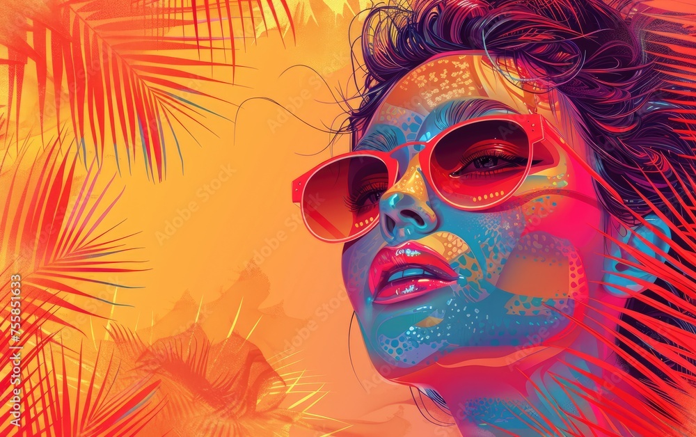 A Beautiful Women in a Sunglass with Tropical Plants