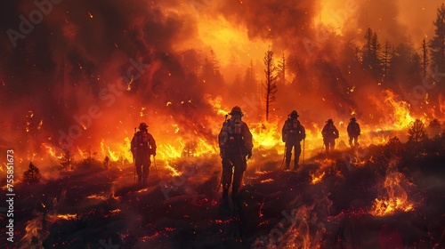 Firefighters Battling Intense Forest Fire in Hyper-Detailed Realistic Rendering
