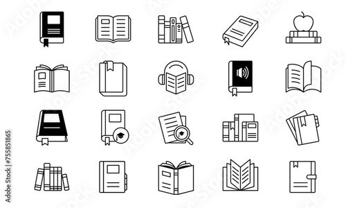 Book and literature icon set in fill outlined style. Suitable for design element of education, science, and learning app symbol. Free Vector