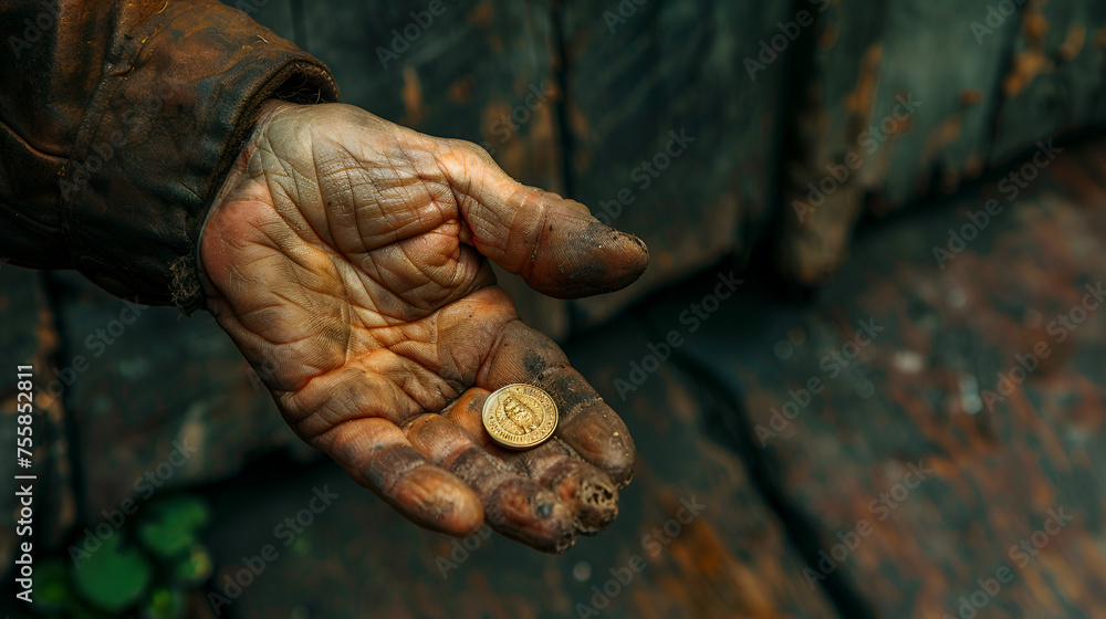 Hand old money coin person man people poor woman senior euro concept finance good. Money background habits old hand investment. generative ai 