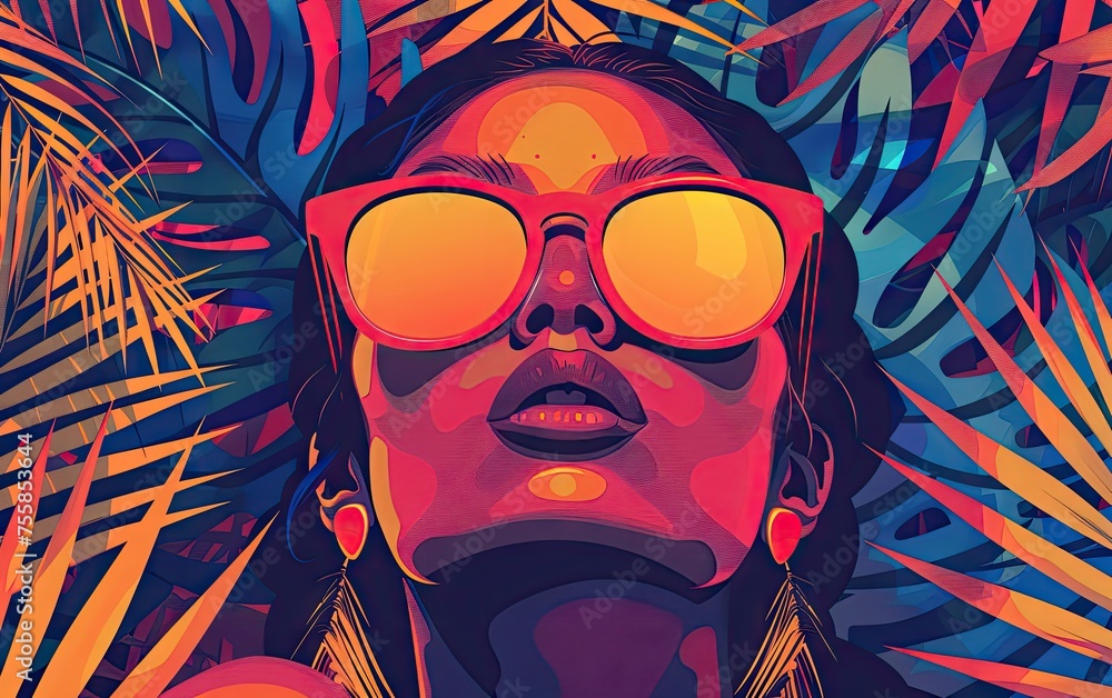 A Beautiful Women in a Sunglass with Tropical Plants A Beautiful Women in a Sunglass with Tropical Plants
