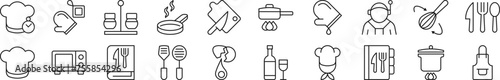 Set of line icons of chef. Editable stroke. Simple outline sign for web sites, newspapers, articles book