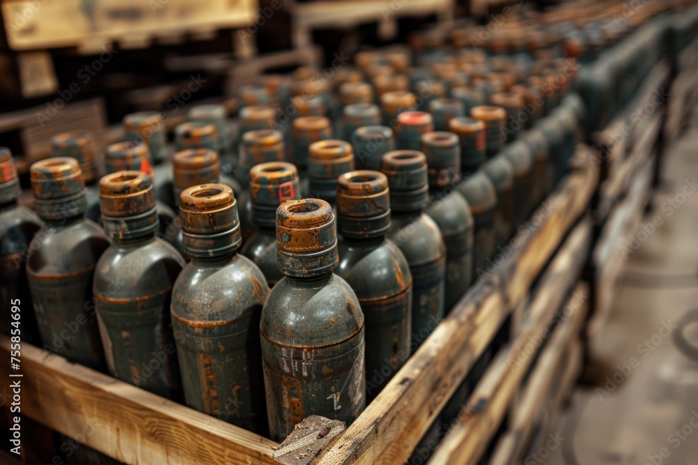 A crate full of old, rusty bottles