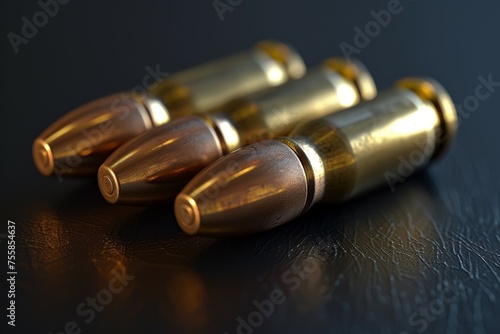 Three bullets are sitting on a table