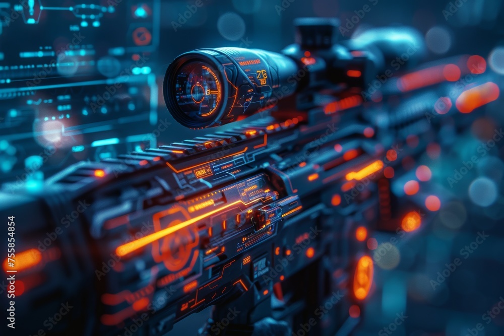 A futuristic looking gun with a red and orange design A futuristic looking gun with a red and orange design