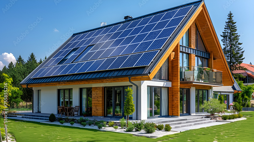 Panel solar energy photovoltaic power roof, generative ai