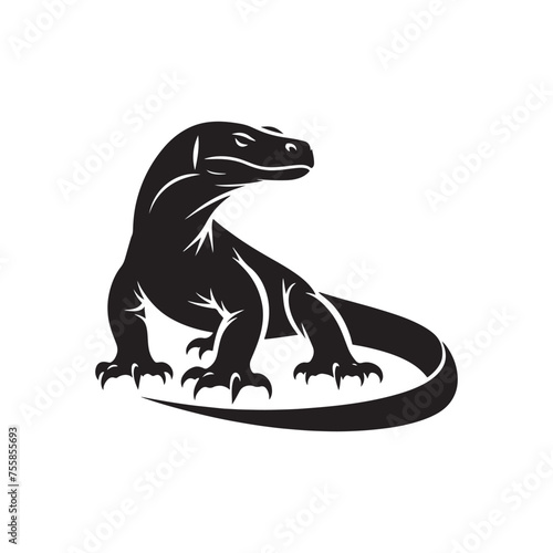 Regal Reptiles: Vector Komodo Dragon Silhouette, Minimalist Black Komodo dragon Illustration.