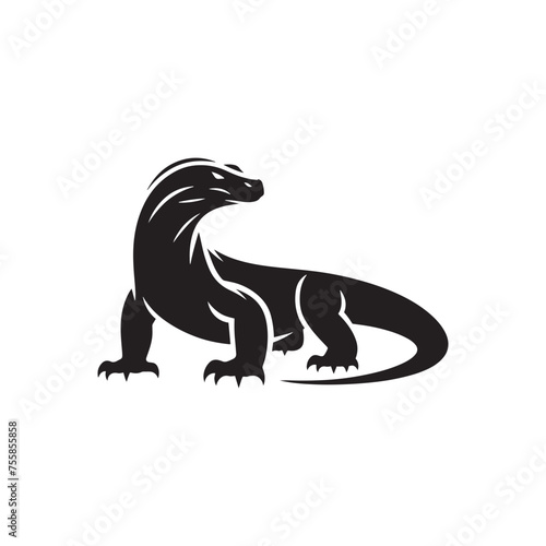 Regal Reptiles: Vector Komodo Dragon Silhouette, Minimalist Black Komodo dragon Illustration.