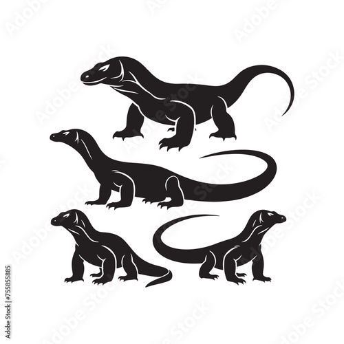 Regal Reptiles: Vector Komodo Dragon Silhouette, Minimalist Black Komodo dragon Illustration.