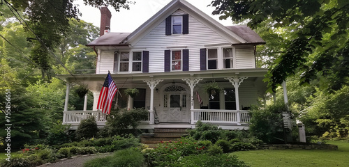Wallpaper Mural A white house with a flag on the front porch Torontodigital.ca