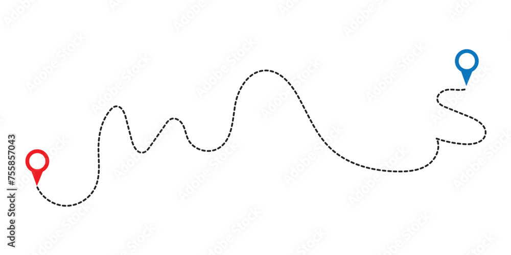 Route icon between two points with dotted path and location pin ...