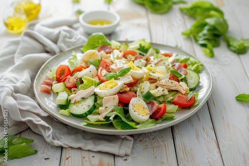 Healthy Salad with Egg, Tom...