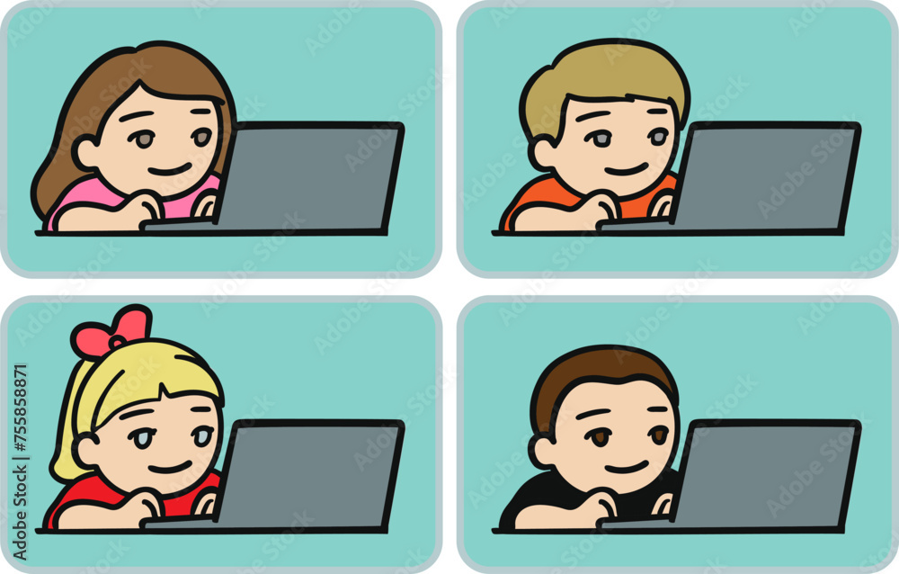 Kids sitting at laptop playing Kids sitting at laptop playing