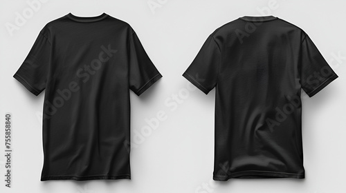 black kids t-shirt mock up front and back view isolated on white background.  generative ai 