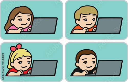Kids sitting at laptop playing