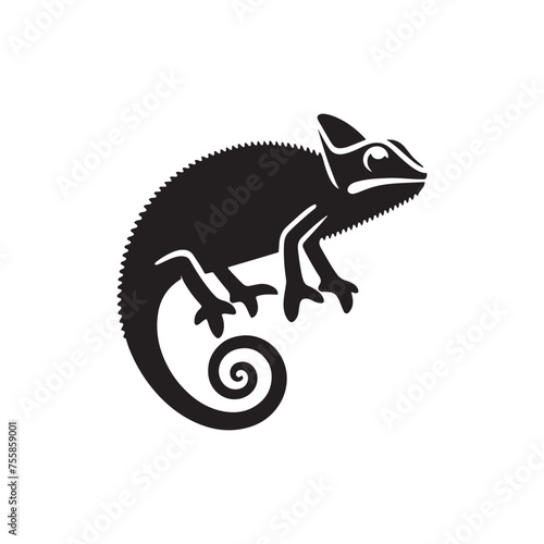 Colorful Camouflage: Vector Chameleon Silhouette, Minimalist Black chameleon Illustration.