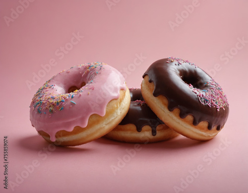 Pink and Chocolate Glazed Donuts with Sprinkles