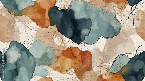 Watercolor seamless pattern. Hand drawn abstract background with spots, stains and splashes. Artistic design for paper, cover, fabric, interior decor.