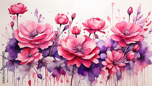 Watercolor floral background. Hand painted watercolor illustration of flowers.
